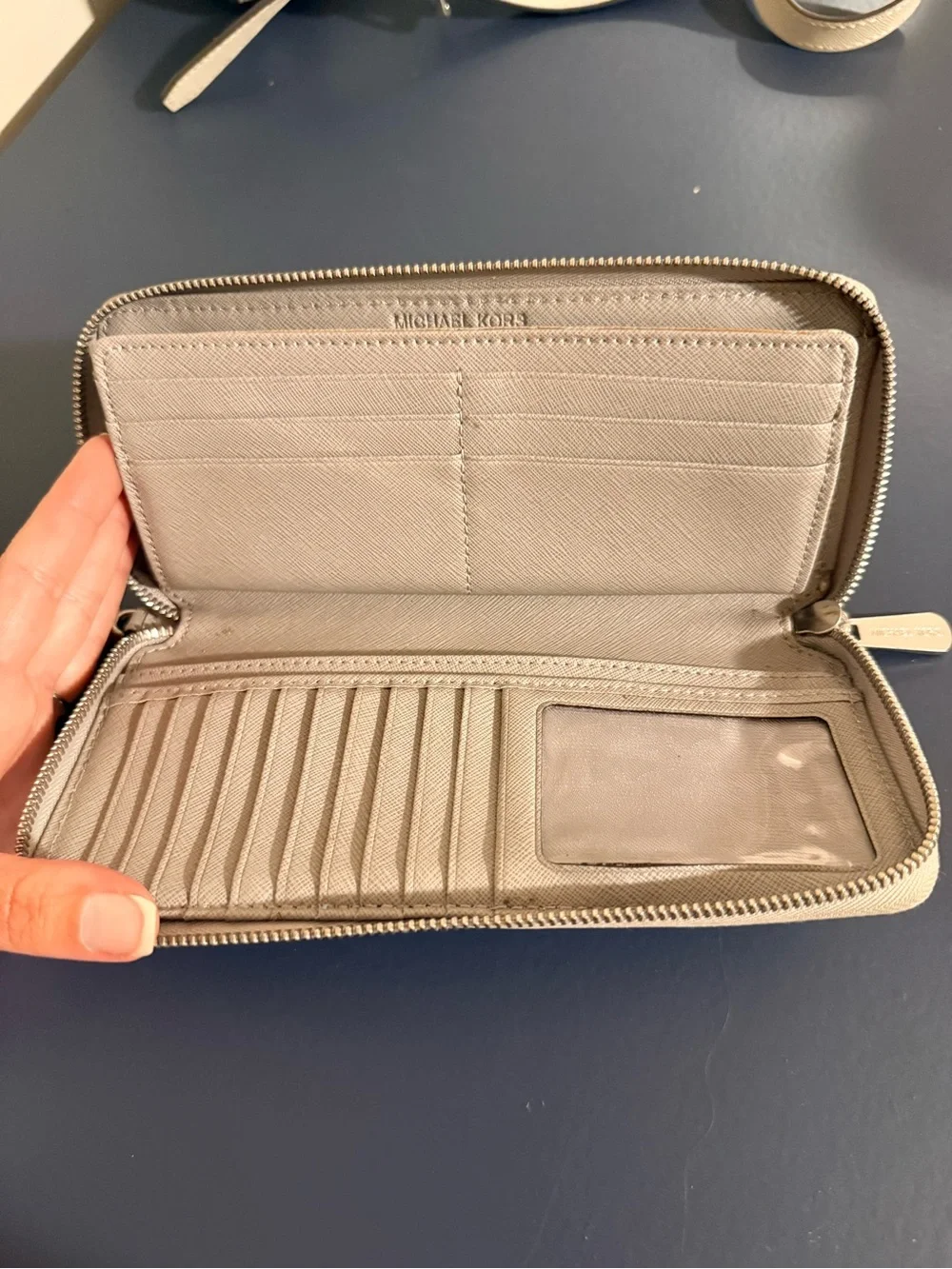 Michael Kors Beige Saffiano Zip Wristlet Wallet with Gold Logo
